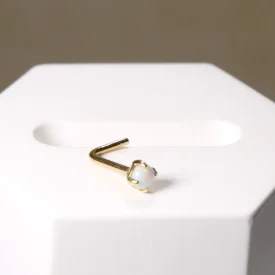 14K Gold Opal L Bend Nose Stud - Body Jewelry