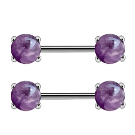 Amethyst Nipple Barbells - Body Jewelry