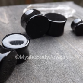Black Agate Stone Plugs 00g Natural Gemstone Earlobe Plug 1/2" Double Flare Earrings Gauges Flair Gauge 0g Stretched Earlobes Pair Stretcher