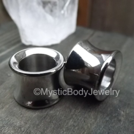 0g Ear Tunnels 00g Stainless Steel Silver 7/16" Thick Piercing Gauge 8mm Stretched Ears Solid Double Flair Plugs Earring Pair 11mm Flared