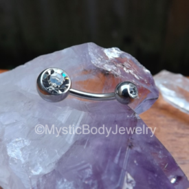 Titanium Belly Ring 14g 1/2" Curved Silver Barbell Clear Gemstone Pierced Navel Button Rings 14mm Gem Body Jewelry Piercings Internal Thread